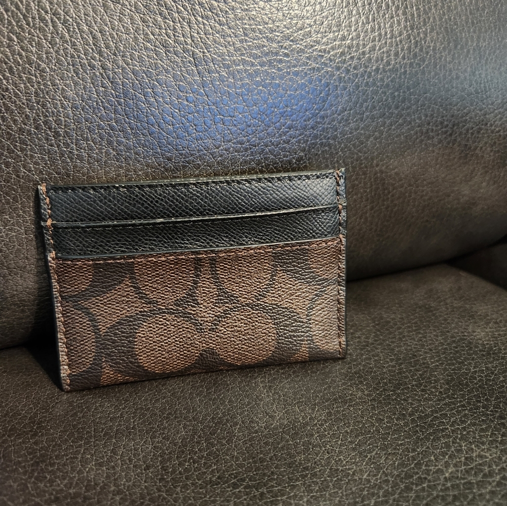 Black and Dark Brown Coach Slim ID Card Case